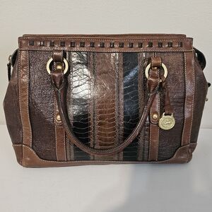 Brahmin Brown & Black Croc Embossed Leather Handbag